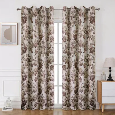Immagine prodotto di Set di 2 tende oscuranti con motivo floreale – 100% poliestere, tessuto a tre strati, con passanti, per un'oscurità fino al 90% e un isolamento termico ideale per soggiorno e camera da letto