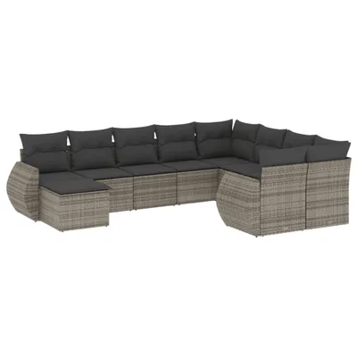 Imagen del producto de Set de sofás de jardín 10 pzas con cojines ratán sintético gris