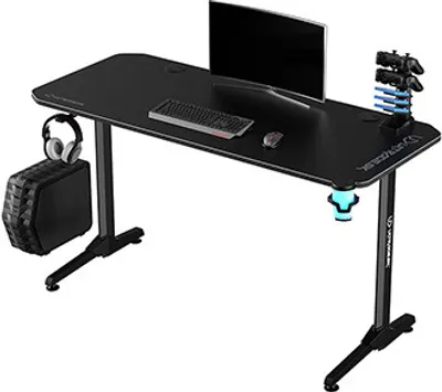 Produktbild von ULTRADESK FRAG gaming desk - BLACK V3, 140x60 cm, 76 cm, mit Mauspad, Kopfhörer- und Getränkehalter
