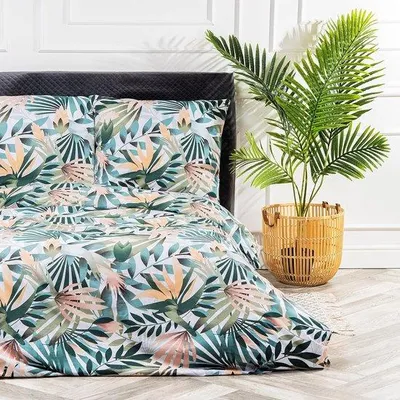 Produktbild von Famanu Bettwäsche Set 155 x 220 cm - mit Kissenbezug 80 x 80 cm, Palmblätter