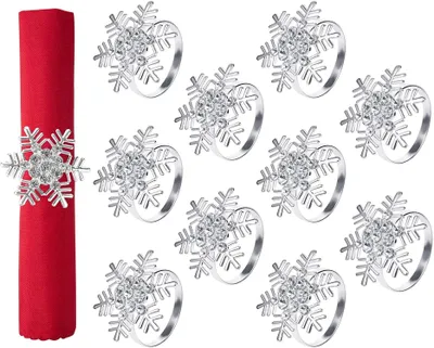 10er Set Weihnachts-Serviettenringe, Schneeflocke, Silber, 4,5 cm