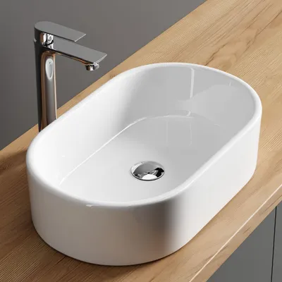 Produktbild von Planetmöbel Aquil Deluxe Waschbecken Oval 55 cm - Weiß Hochglanz | Aufsatzwaschbecken für Badezimmer und Gäste-WC