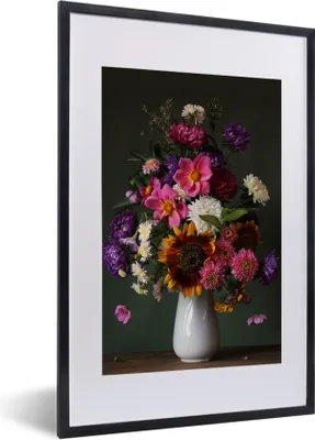 Produktbild von MuchoWow® Gerahmtes Poster Blumen - Stillleben - Farbe 40x60 cm - Poster mit Schwarzem Bilderrahmen Wandposter Rahmen Foto Bilder - Poster in Rahmen