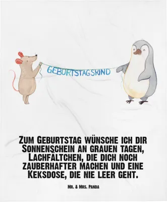 Produktbild von Mr. & Mrs. Panda Plaid Maus Pinguin Geburtstag - Weiß - Geschenk, Happy Birthday, Geburtstage, Babydecke, Fleecedecke, Schlummerdecke, Kinderdecke, Erstlingsdecke