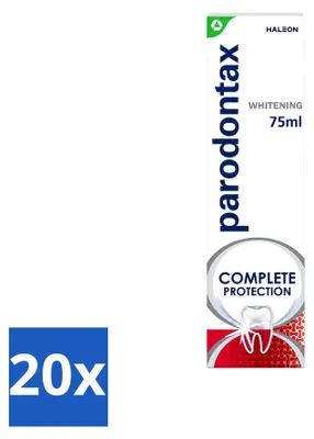 Imagen del producto de 20 tubos de pasta dental blanqueadora Parodontax Complete Protection, 75 ml cada uno. Paquete económico con 20 unidades