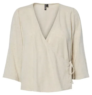 Produktbild von PIECES Female Wickelbluse PCPIA 3/4-ARM LEINENMIX