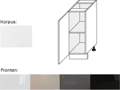 Image de Armoire de cuisine (EST-DE/30) Meuble bas 1 porte 30 cm, blanc perle mat, façade en acrylique, couleur au choix