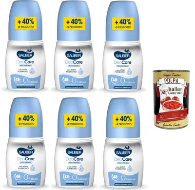 Produktbild von Sauber DeoCare Pelli Sensibili Roll-on DeoCare Sensitive Skin Roll-on 6 x 70 ml+ Italian Gourmet polpa 400g