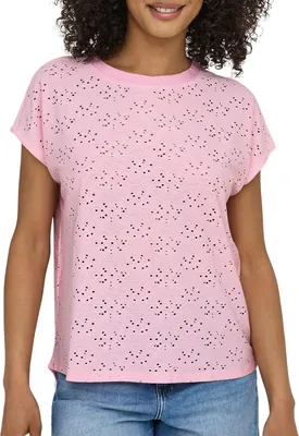 Produktbild von Only Damen Shirt Milla S/S Rosa mit Rundhalsausschnitt, locker geschnitten und bestickten Details