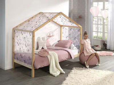 Produktbild von Vipack Dallas 3 Hausbett 90 x 200 cm Liegefläche inkl. Textilhimmel, Natur