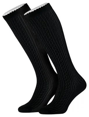 Produktbild von Tobeni 1 Paar Damen Trachtenstrümpfe Kniestrümpfe für Dirndl und Lederhose, Farbe:Schwarz, Grösse:35-38