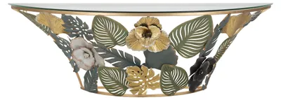 Immagine prodotto di Console da Muro Amaz Multicolor - Console Semicircolare in Metallo con Fiori e Foglie, 120x40,5x37,2 cm - Stile Glam - Parent 940