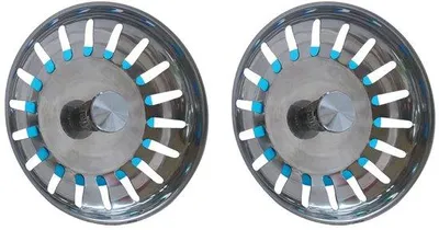 Immagine prodotto di Set di sifoni e tappi Unyqoos® – 2 pezzi, acciaio inossidabile, diametro 80 mm, 18 aperture di scarico, lavabili in lavastoviglie, per scarichi di cucina e bagno