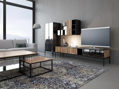 Produktbild von Wohnwand TV Ständer RTV Lowboard Vitrine Holz Modern Braun Wohnzimmer