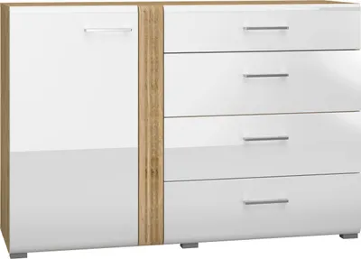 Produktbild von Schrank für Wohnzimmer Schlafzimmer Eiche weiß glänzend Atrisan 134 cm MDF CAPRI