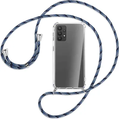 Produktbild von Handykette Backcover-Schutzhülle mit Band (Metall silberfarben) für Samsung Galaxy A32 4G (A325) - Blautöne