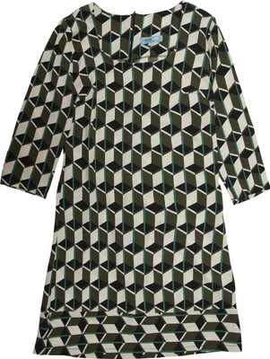 Produktbild von Grünes Kleid Cube mit geometrischem Muster, Langarm und Rundhalsausschnitt