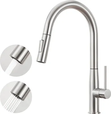 Produktbild von Auralum ausziehbare Küchenarmatur, Hochdruck Wasserhahn aus Edelstahl, 360° schwenkbar, Mischbatterie mit 2 Strahlarten, Gebürstet