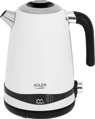 Produktbild von JUNG ADLER AD1295W Wasserkocher mit Temperatureinstellung (40-100°C) Digital Weiss, 2200W, Edelstahl, 1,7 Liter, LCD Display, 360° Basis, BPA- Frei