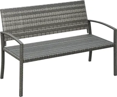 Produktbild von Outsunny Gartenbank, 2-Sitzer Sitzbank in Rattanoptik Parkbank bis 240 kg Stahl