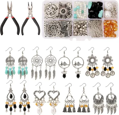 Image de Kit de fabrication de boucles d'oreilles, kit de bijoux rétro portable avec pince pour débutants, enfants et adultes