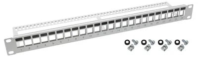 UTP Keystone-Patchpanel für 19 Zoll Serverschränke von HMF mit 24 Ports RJ45 in Lichtgrau