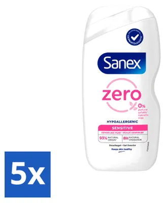 Zdjęcie produktu dla 5 sztuk żelu pod prysznic Sanex Zero% dla skóry wrażliwej - 400 ml - zestaw ekonomiczny