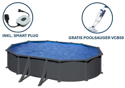 Produktbild von GRE Ovaler Stahlwandpool mit Anthrazitoptik KITPROV508GY – 500 x 300 x 132 cm, Komplettset + GRATIS Elektrischer Poolreiniger VCB50
