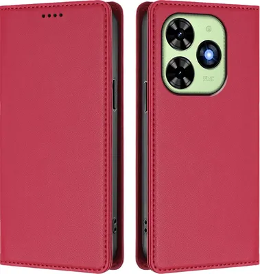 Produktbild von Handyhülle für Tecno Spark Go 2024/Spark 20/20C/Pop 8/Infinix Smart 8/8 Pro/8 Plus/Hot 40i, Kunstleder Klapphülle Stoßfeste Magnetische Hülle mit Ständer Rot
