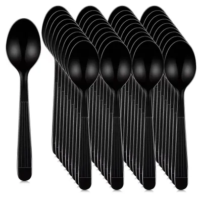 Produktbild von Mehrweg Löffel Schwarz – 100 Stück –Suppenlöffel Spülmaschinengeeignet bis 125 Waschgänge – Wiederverwendbare Löffel für Gastronomie & Catering