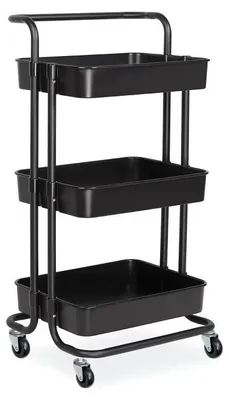Obrázek produktu pro Verk 27491 Třípatrový kovový regál na kolečkách 76 x 43 x 36 cm, černý