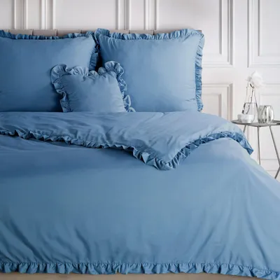 Zdjęcie produktu dla Pościel z mikrofibry MIFAL 160x200 +70x80x2 niebieska z falbanką