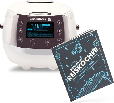 Produktbild von Reishunger Digitaler Reiskocher & Multikocher, Weiß, 1.5L, 860W, für 8 Personen, 12 Programme, Timer & Warmhaltefunktion, Keramik Antihaft-Innentopf, 7-Kochphasen-Technologie, BPA-frei, 39x29x24cm