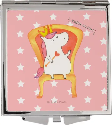 Produktbild von Mr. & Mrs. Panda Schminkspiegel Einhorn Prinzessin - Rot Pastell - Geschenk, Mini Spiegel, Taschenspiegel, Kosmetikspiegel klappbar, Geburtstagsgeschenk, Monat, Unicorn