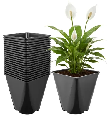 Produktbild von Garronda 20 Stück Kunststoff eckig abgerundet mit Drainagelöchern für Garten (Schwarz, 18 x 18 x 20 cm (5L)) GD-KW-SR