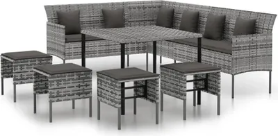 Produktbild von vidaXL 6-tlg. Garten-Essgruppe mit Kissen Grau Poly Rattan