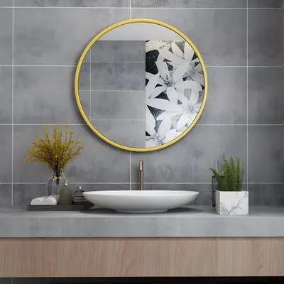 Productafbeelding van Wandspiegel Rond met Gouden Metalen Frame voor Badkamer en Woonkamer