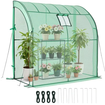 Produktbild von Gewächshaus - Foliengewächshaus Tomatenhaus - 198 x 100 x 200 cm - PE-Abdeckung - Mit Fenstern - Mit Regalen - Aufrollbare Reißverschlusstüren - Für Außen