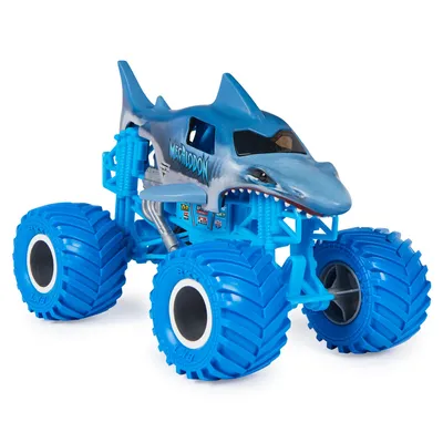 Produktbild von Monster Jam , offizieller Megalodon Monster Truck, Druckguss-Fahrzeug zum Sammeln im Maßstab 1:24, Spielzeug für Kinder ab 3 Jahren, Monstertruck, 3 Jahr(e), Metall, Kunststoff, Blau