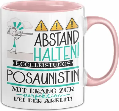 Produktbild von Posaunistin Tasse Geschenk Lustig Abstand Halten Hochleistungs-Posaunistin Mit Drang Zur Perfektion Bei Der Arbeit (Rosa)