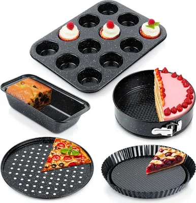 Produktbild von Vilde | Backformen Set - 5 Stück - Antihaftbeschichtung - Muffinform - Brotform - Springform - Quicheform - Pizzablech
