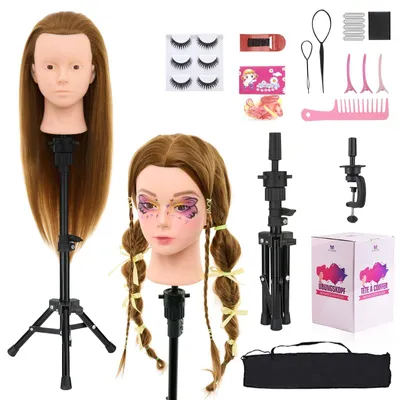 Image de Omgoods - Tête d'entraînement pour coiffeurs, avec 60% de cheveux naturels