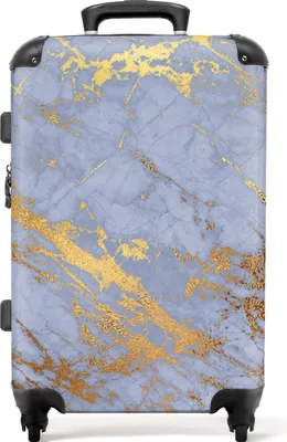 Produktbild von NoBoringSuitcases.com® Großer Koffer - Marmor - Muster - Blau - Gold - Kombinationsschloss TSA - Hartschalen Trolley 4 Rollen - 72 liter - Reisekoffer - 66 cmKoffer Mittelgroß 67x43x25 cm, 72L,