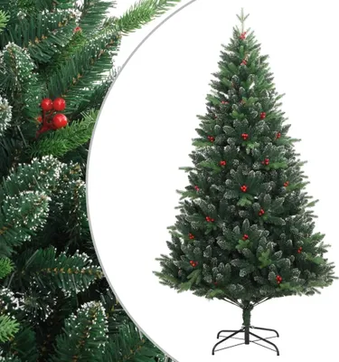 Image de Sapin de Noël artificiel à charnières avec baies rouges 210 cm