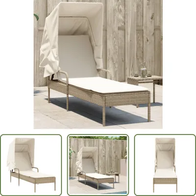 Produktbild von The Living Store Sonnenliege mit Dach Beige Poly Rattan