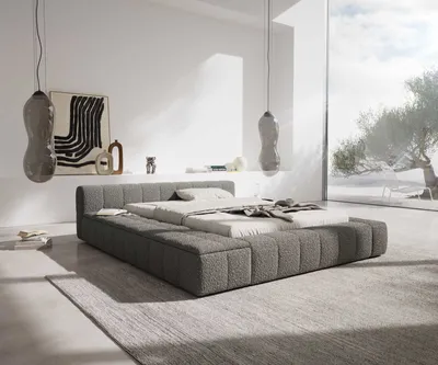 Produktbild von DELIFE Polsterbettgestell Espazio 140x200 cm Bouclé Silbergrau mit Stauraum