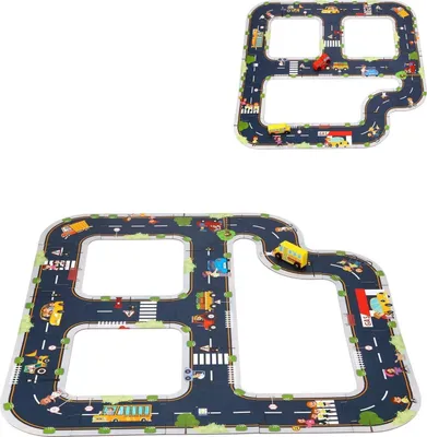 Produktbild von Tooky Toy Spielzeug Autobahn TH103, 21-teilig, Straßenpuzzle, 1 Auto, ab 3 Jahre dunkelgrau