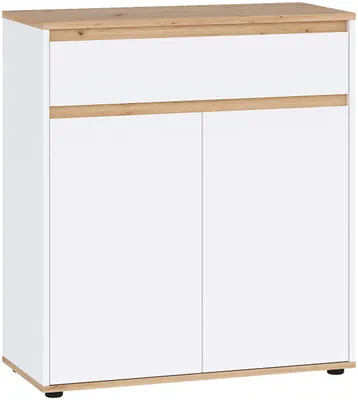 Produktbild von Schuhschrank MALEA Weiß mit 2 grifflosen Drehtüren und 1 Schublade, 80x93 cm