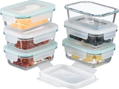 Immagine prodotto di Contenitori in vetro con coperchio - Set di 6 - 370 ml - Contenitori per la preparazione dei pasti - Ermetici - Contenitori per alimenti - Trasparenti