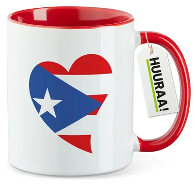Produktbild von Huuraa Kaffeetasse Puerto Rico Flagge Herz 330ml Rot Keramik Kaffeebecher Geschenkidee